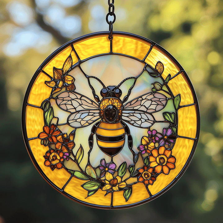 Golden Hive Bloom - Stained Glass Window Hanging Suncatcher NCU0TH022