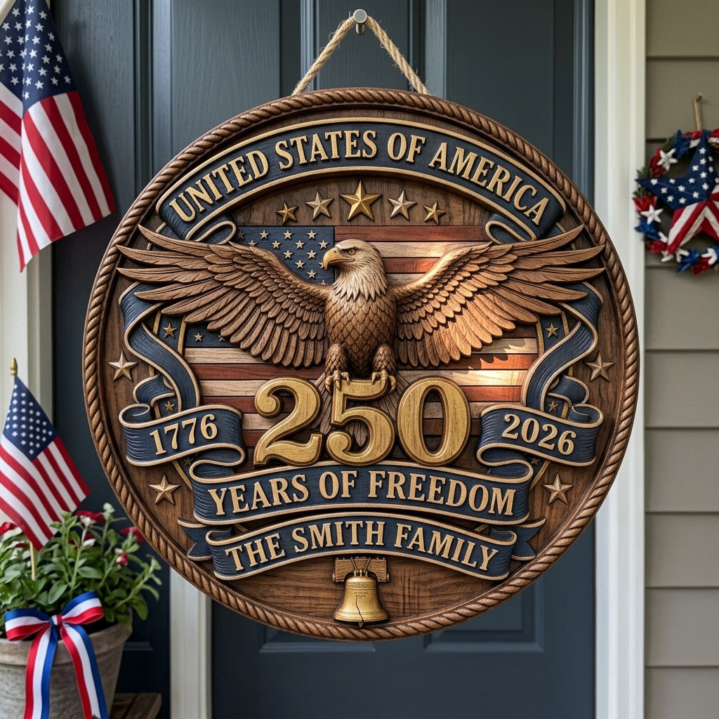 Golden Freedom Eagle Personalized Custom Door Sign AGC0VL077