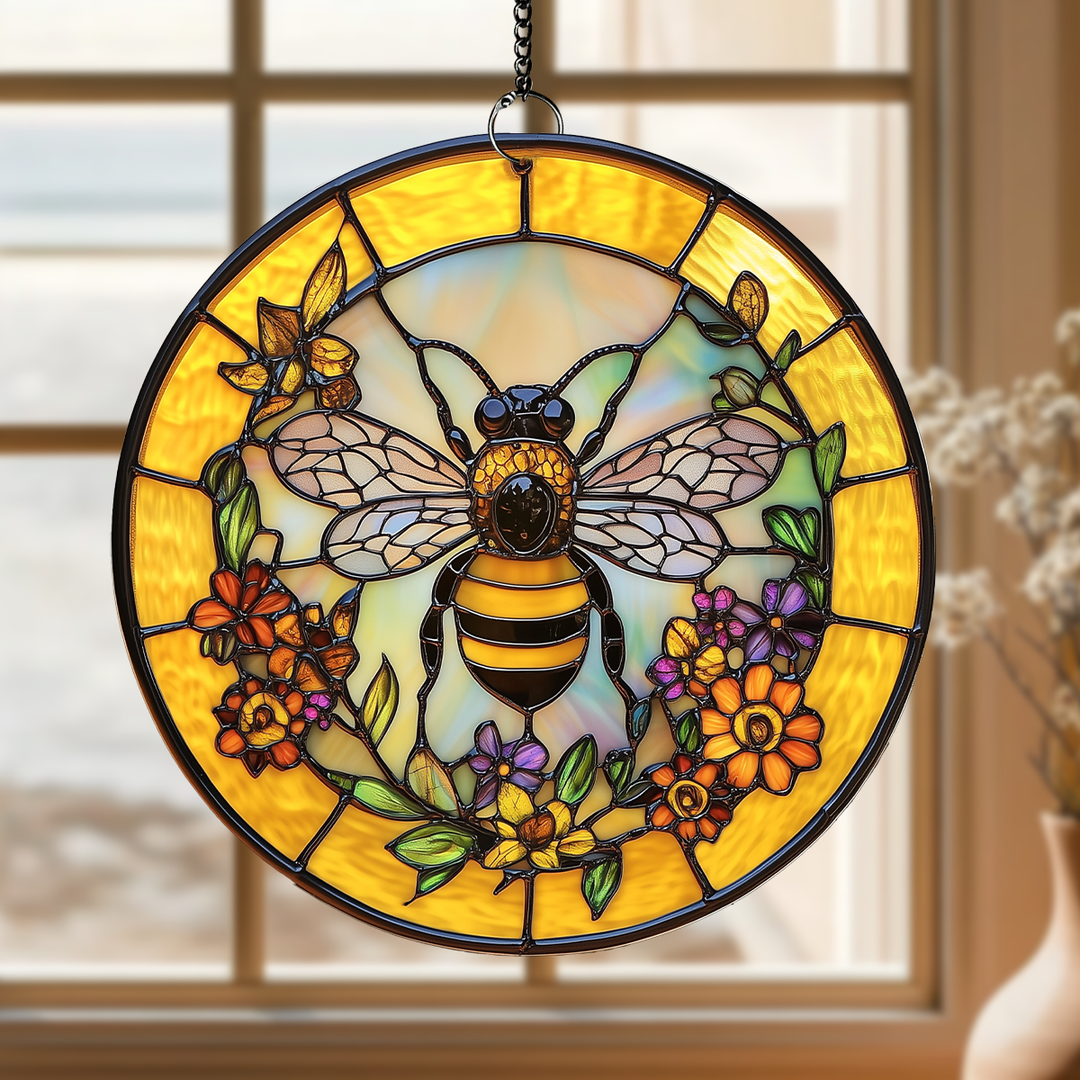Golden Hive Bloom - Stained Glass Window Hanging Suncatcher NCU0TH022