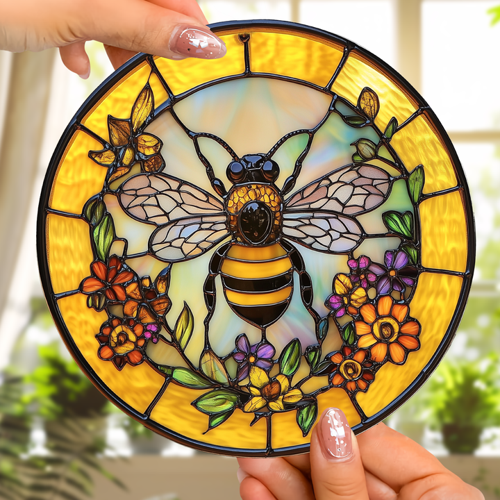 Golden Hive Bloom - Stained Glass Window Hanging Suncatcher NCU0TH022