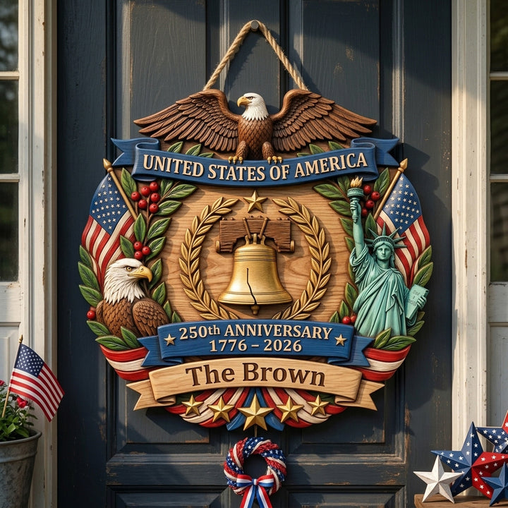 Golden Liberty Bell Personalized Custom Door Sign AGC0VL080