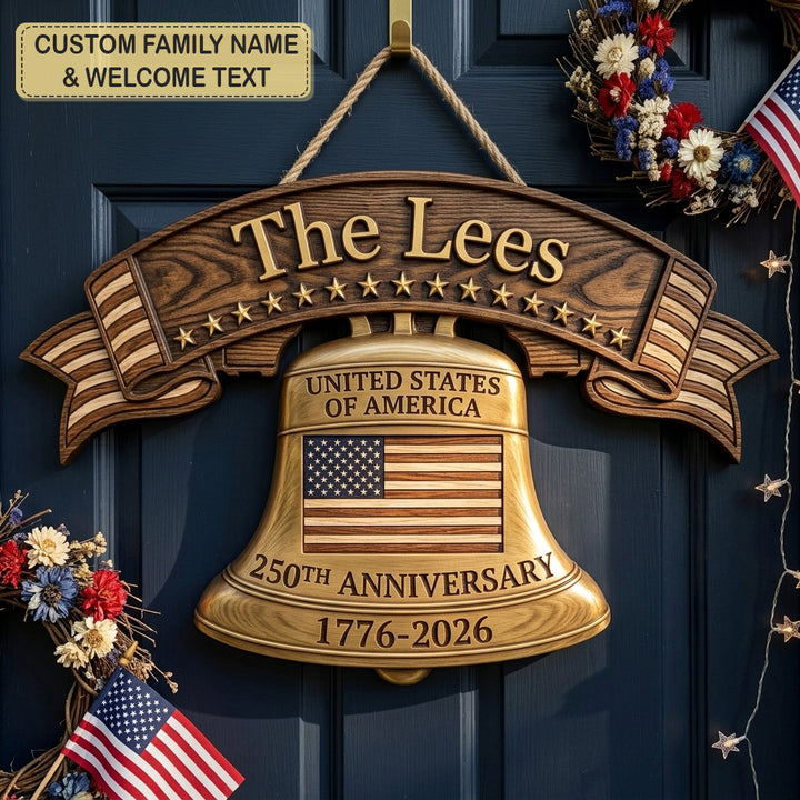 Golden Liberty Bell Personalized Custom Door Sign AGC0VL091