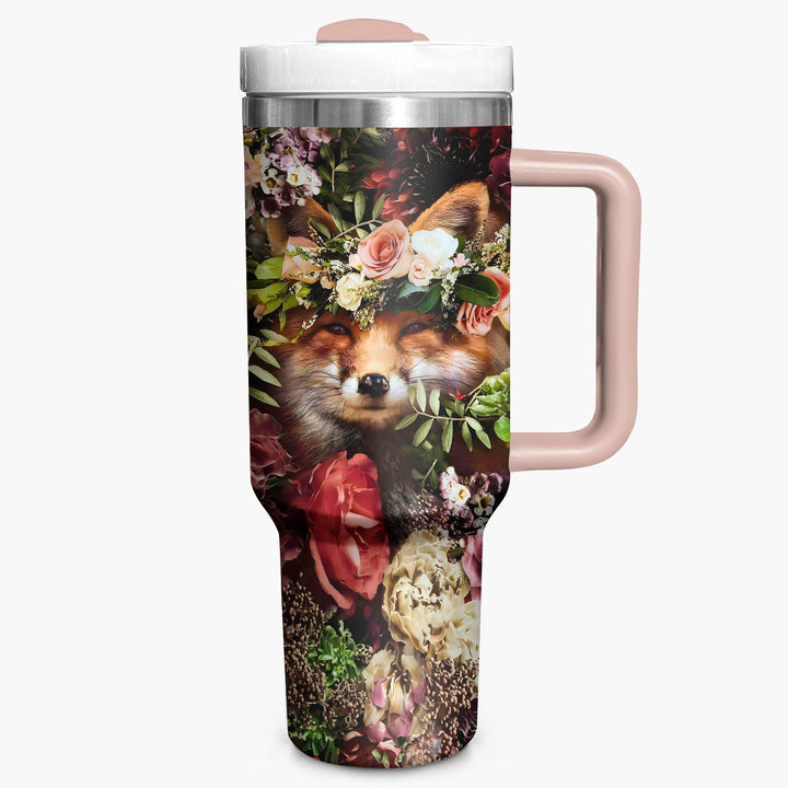 Floral Fox - Tumbler With Handle - Gift For Fox Lovers - NCU0DV008
