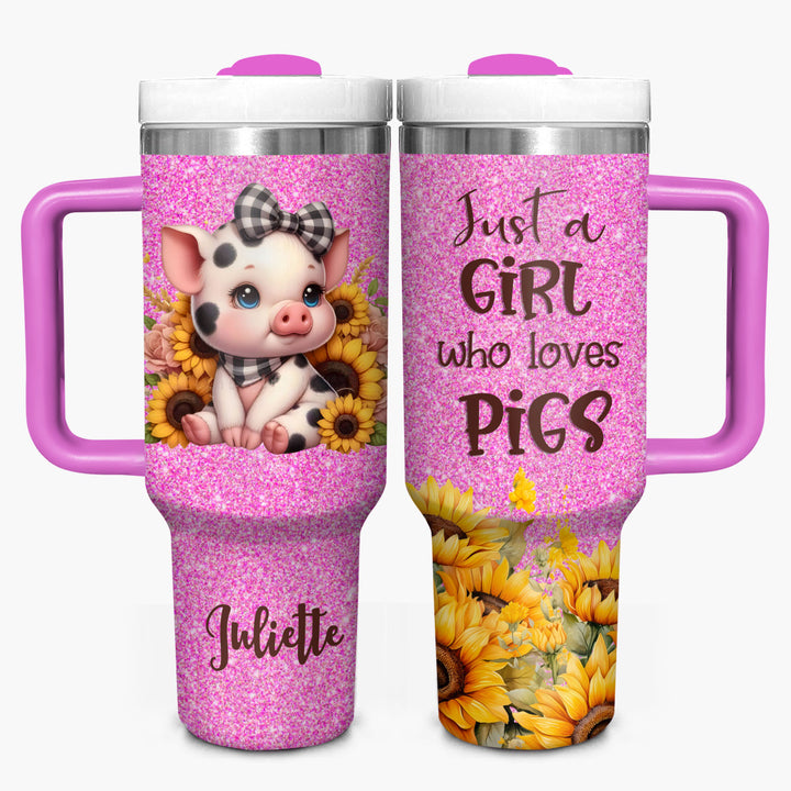 Baby Pig With Sunflower - Personalized Tumbler with Handle - NCU0TT007
