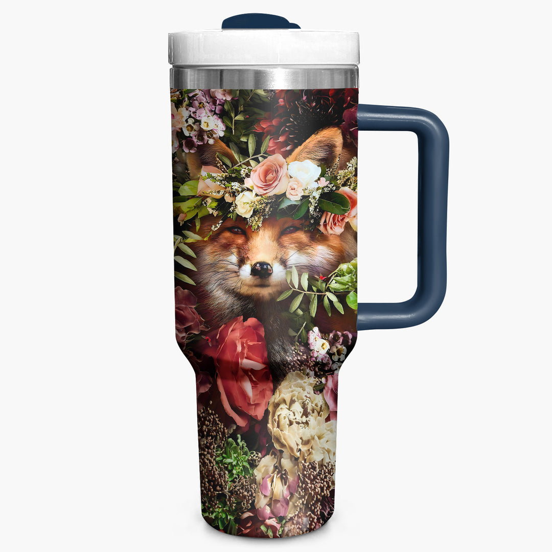 Floral Fox - Tumbler With Handle - Gift For Fox Lovers - NCU0DV008