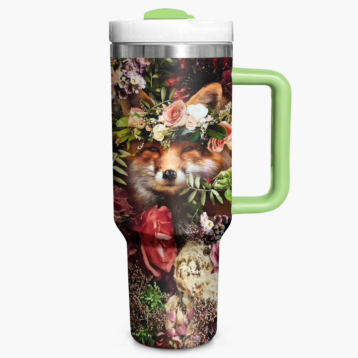 Floral Fox - Tumbler With Handle - Gift For Fox Lovers - NCU0DV008