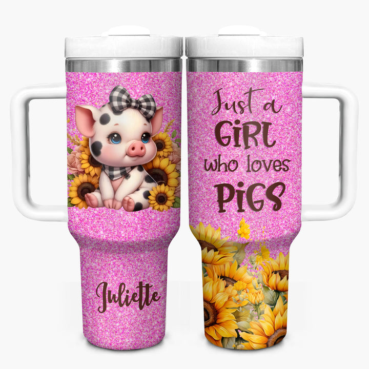 Baby Pig With Sunflower - Personalized Tumbler with Handle - NCU0TT007