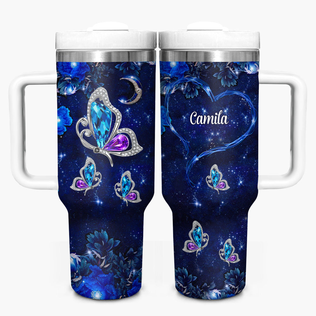 Butterfly Gems - Personalized Tumbler with Handle - NCU0DK030