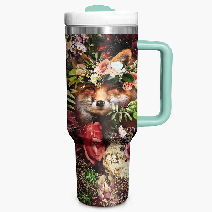 Floral Fox - Tumbler With Handle - Gift For Fox Lovers - NCU0DV008