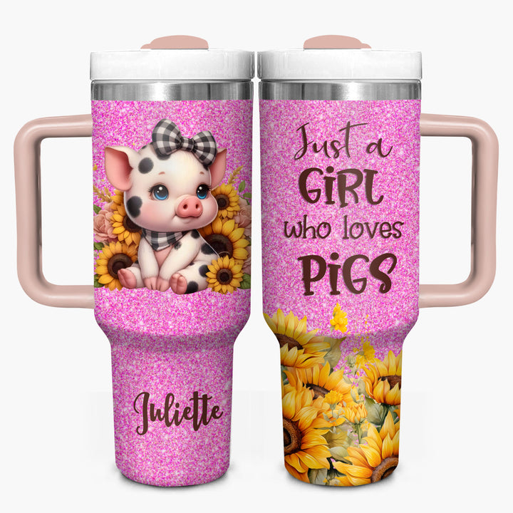 Baby Pig With Sunflower - Personalized Tumbler with Handle - NCU0TT007