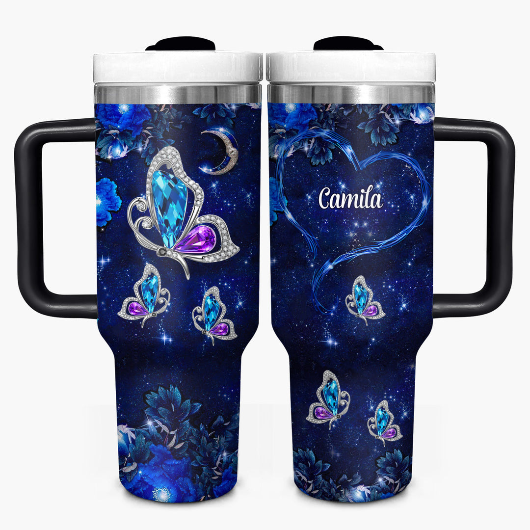 Butterfly Gems - Personalized Tumbler with Handle - NCU0DK030