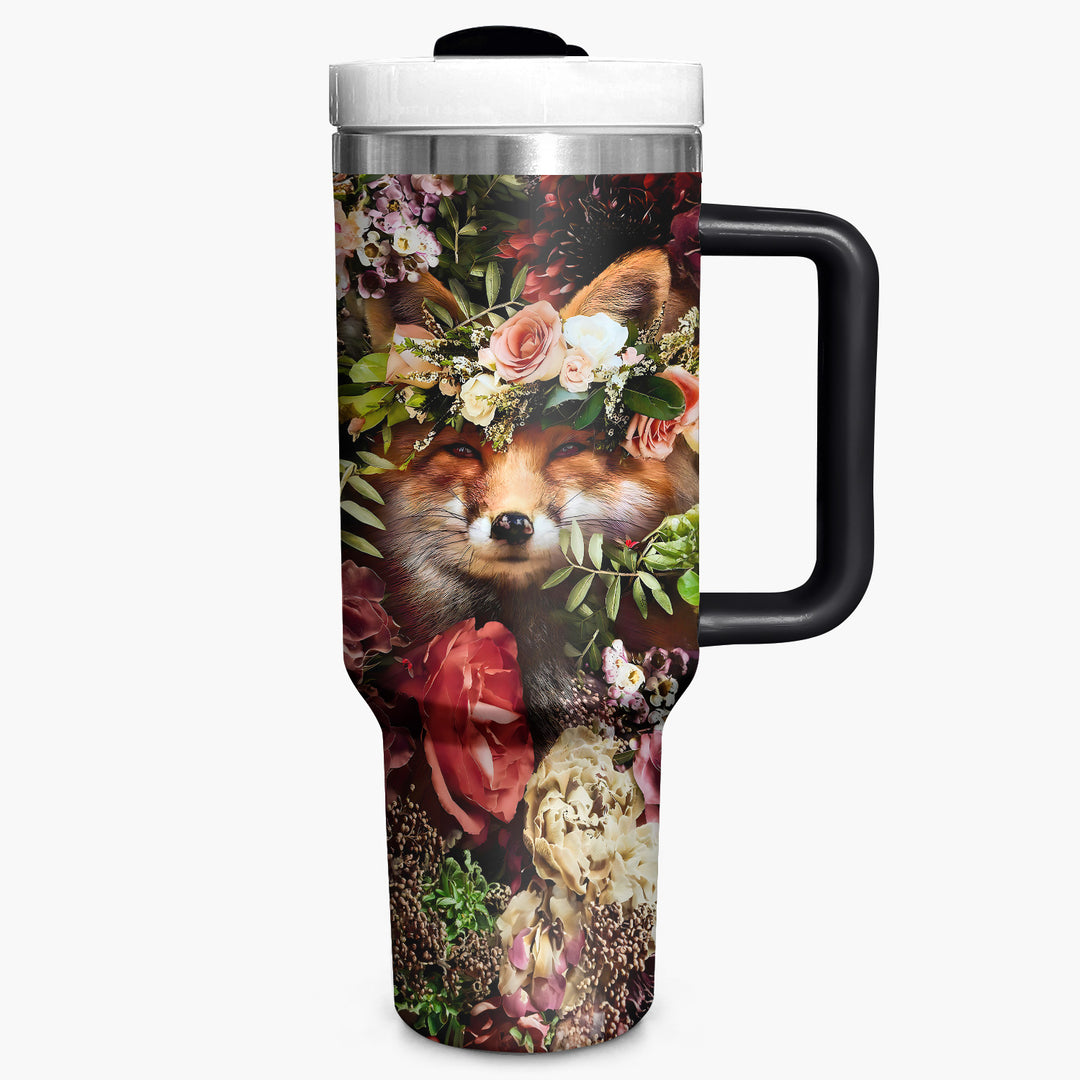 Floral Fox - Tumbler With Handle - Gift For Fox Lovers - NCU0DV008