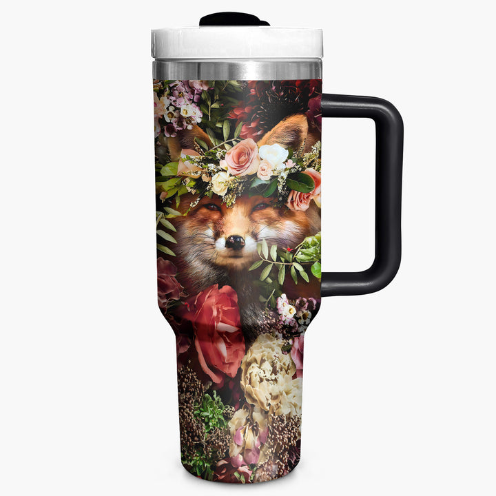 Floral Fox - Tumbler With Handle - Gift For Fox Lovers - NCU0DV008