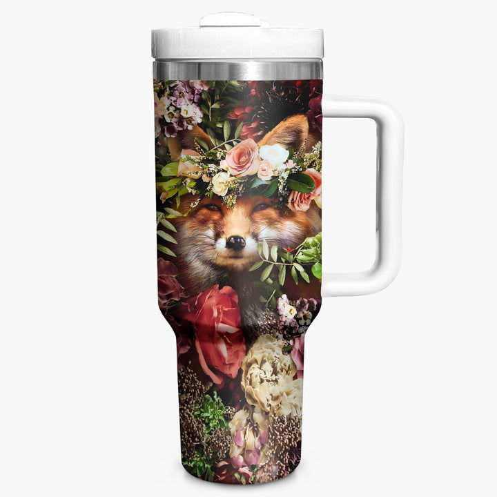 Floral Fox - Tumbler With Handle - Gift For Fox Lovers - NCU0DV008