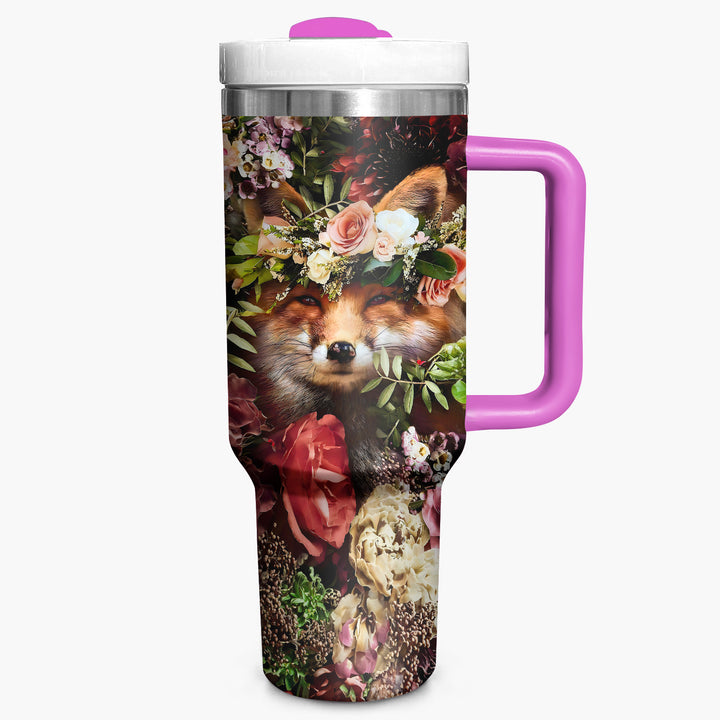 Floral Fox - Tumbler With Handle - Gift For Fox Lovers - NCU0DV008