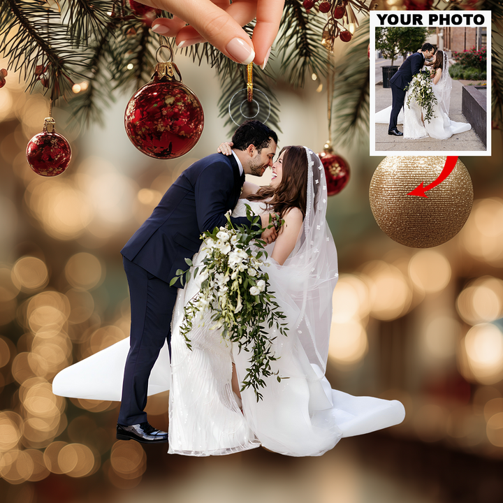 Two Hearts, One Journey - Personalized Photo Mica Ornament - Christmas Gift For Couple, Wedding