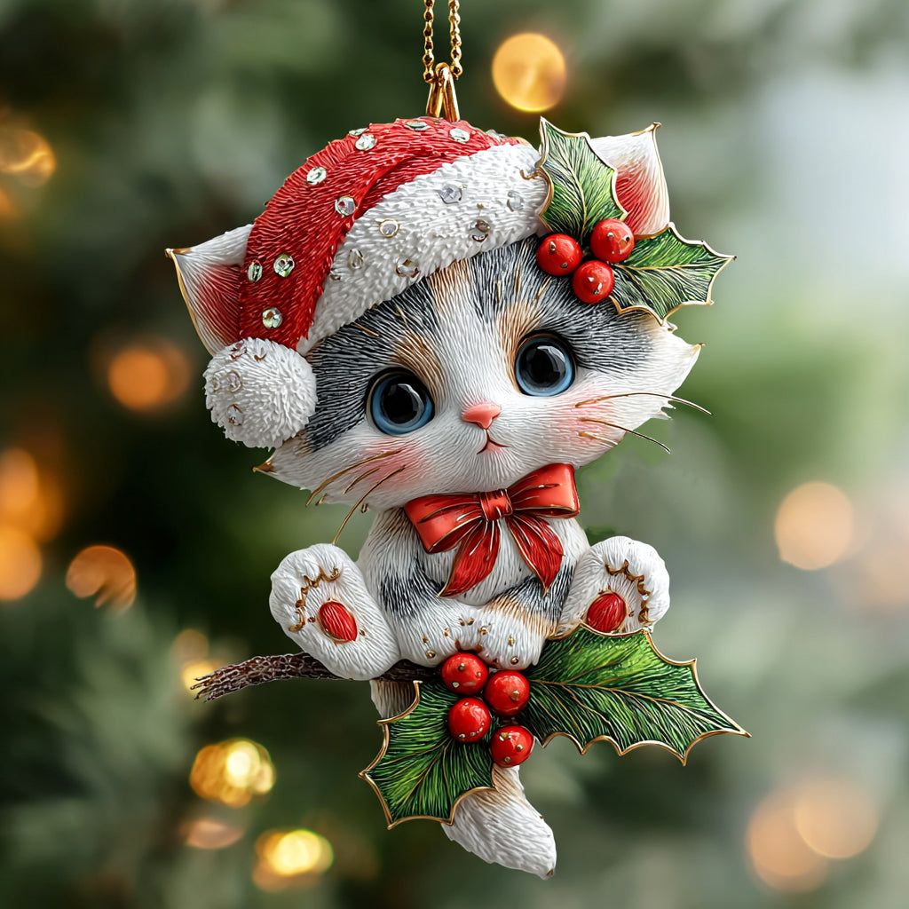 Holly Paws Kitty Mica Ornament NCU0HT124