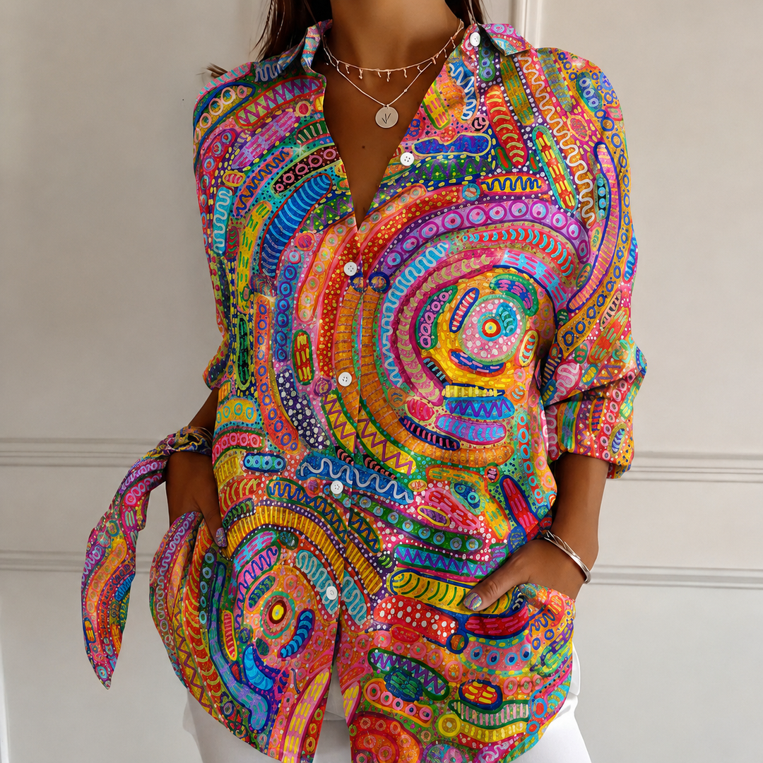 Kaleidoscope Paradise Women's Plus Size Casual Shirt Long Sleeve NCU0PT179