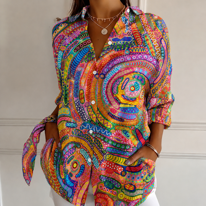 Kaleidoscope Paradise Women's Plus Size Casual Shirt Long Sleeve NCU0PT179