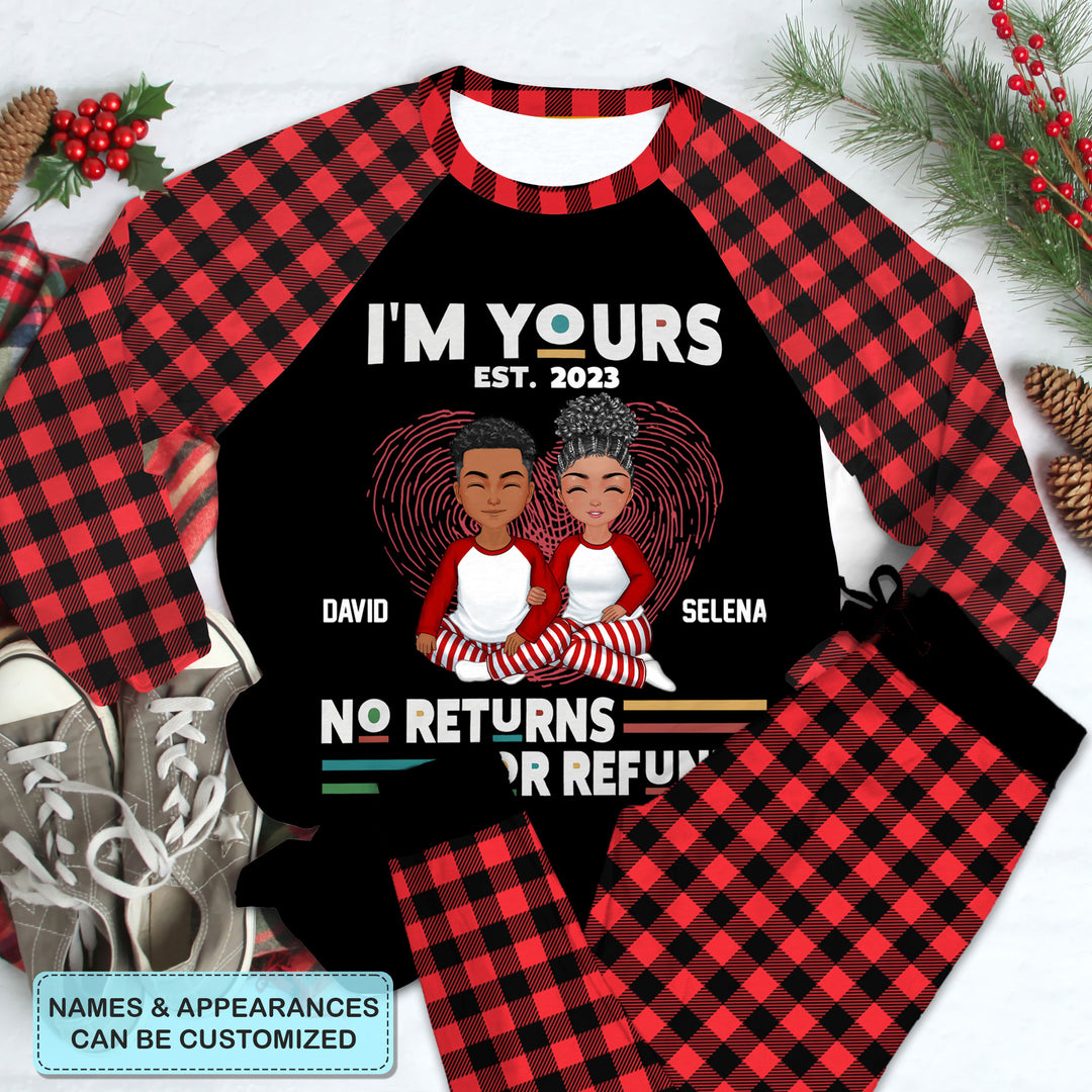 I'm Yours No Refunds - Personalized Custom Raglan Pajama Set - Gift For Couple