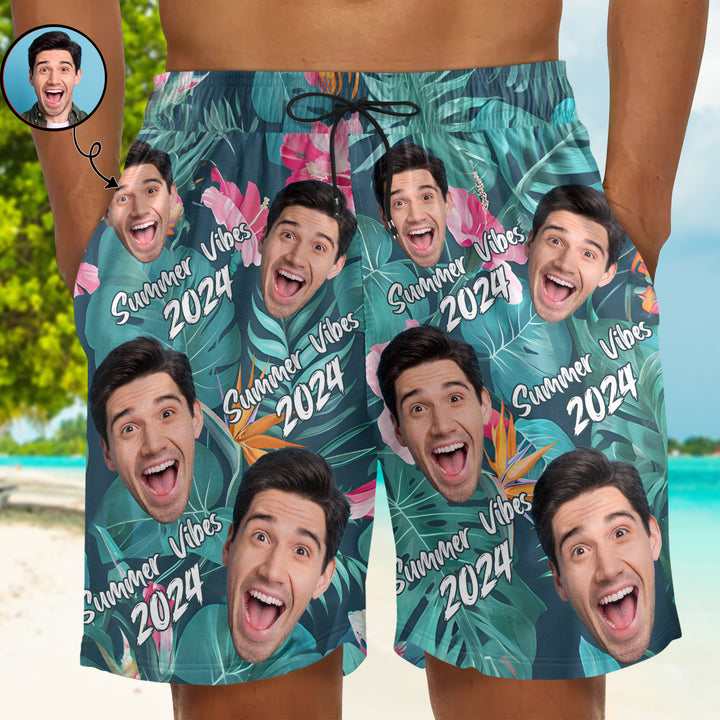 Summer Vibes 2024 - Personalized Unisex Man Beach Shorts - Gift For Family Members