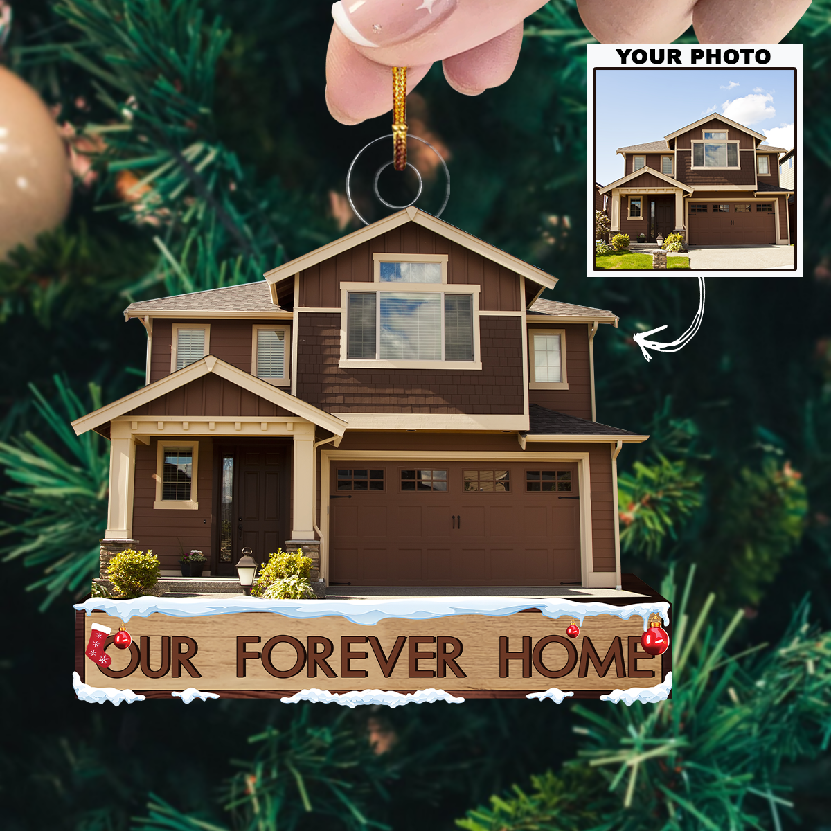 Our Forever Home 2023 - Personalized Photo Mica Ornament - Christmas Gift For Family Members UPL0HD041