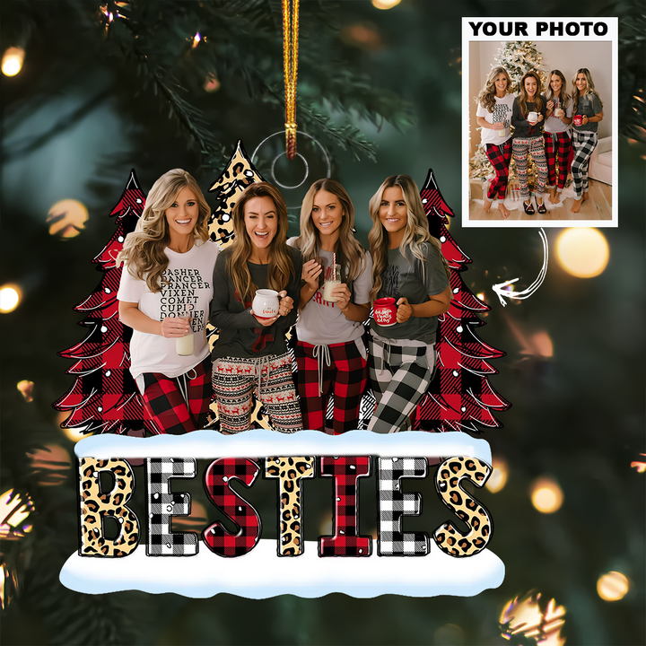 Besties Leopard Checkered Pattern - Personalized Photo Mica Ornament - Christmas Gift For Besties, Friends, BFF UPLHD039