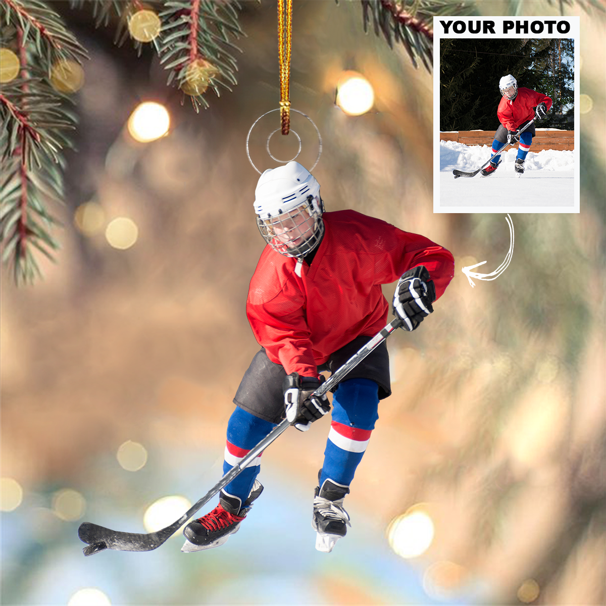 Personalized Photo Mica Ornament - Christmas, Birthday Gift For Family Member, Ice Hockey Lover - Customized Your Photo Ornament