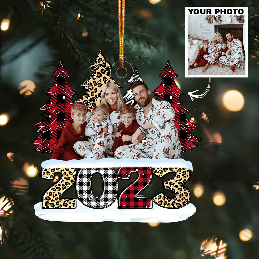 Family 2023 Leopard Checkered Pattern - Personalized Photo Mica Ornament - Christmas Gift For Family Members UPLHD038