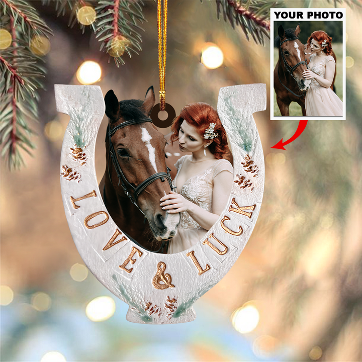 Love And Luck Horseshoe - Custom Photo Mica Ornament - Christmas, Birthday Gift For Horse Lovers, Horse Mom, Horse Dad UPL0HD013