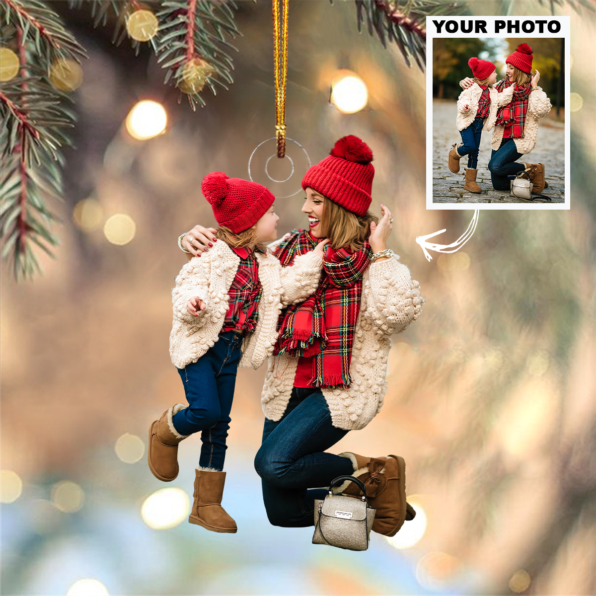 Customized Photo Ornament Mom & Her Babies - Personalized Photo Mica Ornament - Christmas Gift For Family Members, Mom, Grandma
