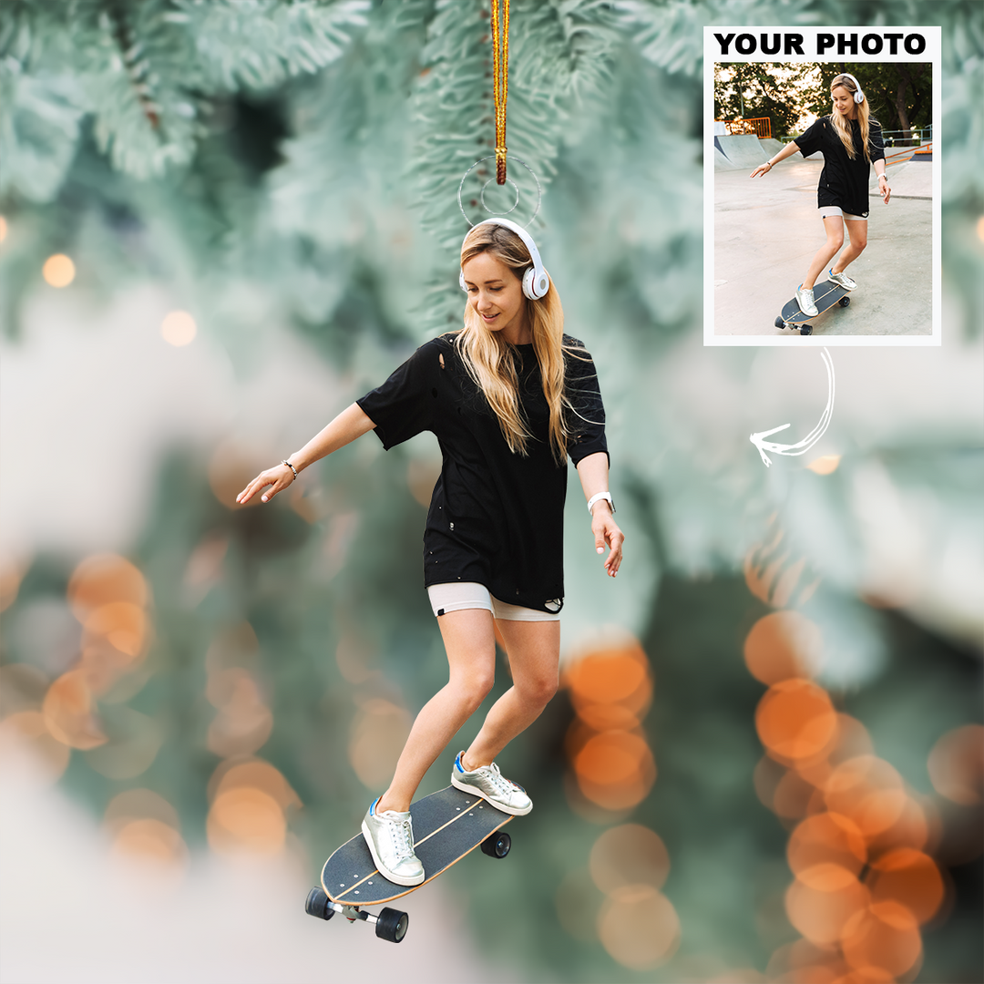 Personalized Photo Mica Ornament - Christmas, Birthday Gift For Family Members, Skateboard Lover - Customized Your Photo Ornament