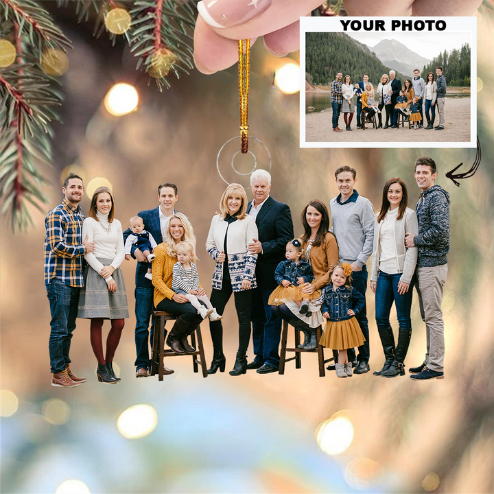 Customized Photo Ornament One Big Family - Personalized Photo Mica Ornament - Christmas Gift For Family Members