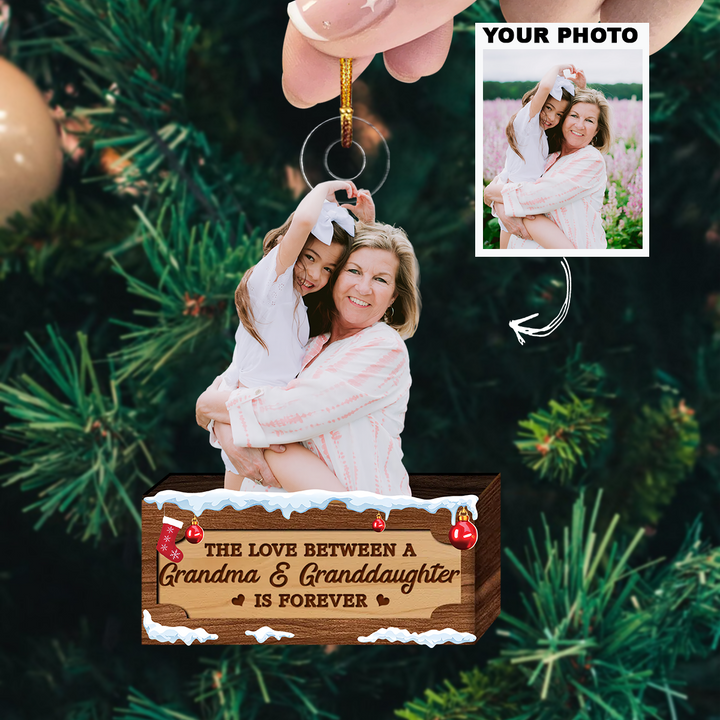 The Love Between A Grandma & Granddaughter Is Forever - Personalized Photo Mica Ornament - Christmas Gift For Grandma, Granddaughter, Family Members UPL0HD033