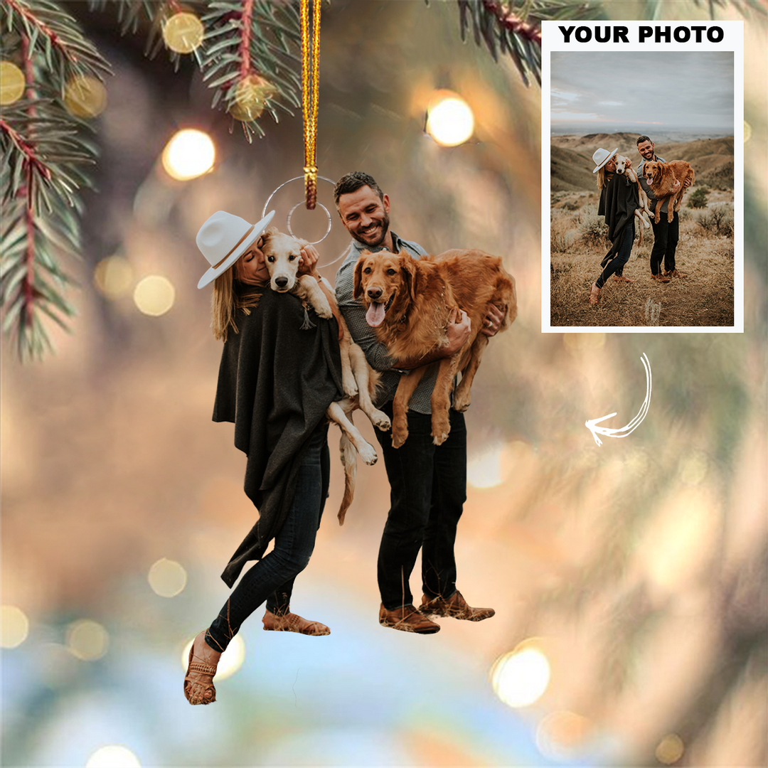 Newlywed Couple With Pets - Personalized Photo Mica Ornament - Christmas, Anniversary Gift For Couple, Husband, Wife, Pet Lovers