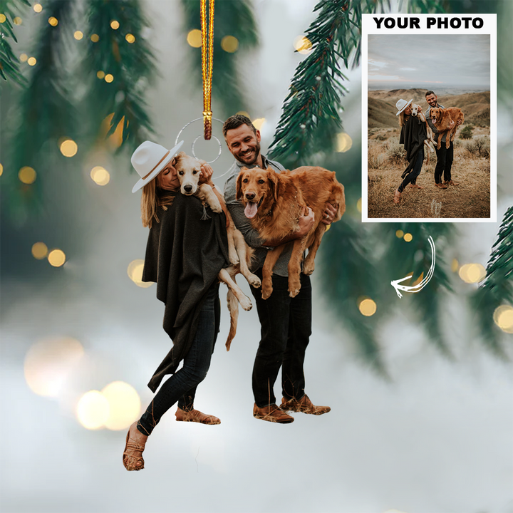 Newlywed Couple With Pets - Personalized Photo Mica Ornament - Christmas, Anniversary Gift For Couple, Husband, Wife, Pet Lovers