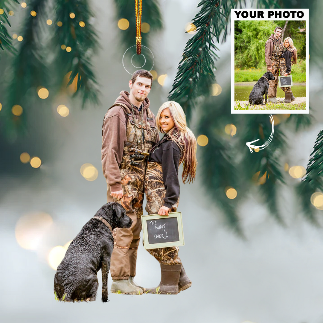 Customized Photo Ornament Hunting Couple - Personalized Photo Mica Ornament - Christmas Gift For Hunting Couple, Wife, Husband