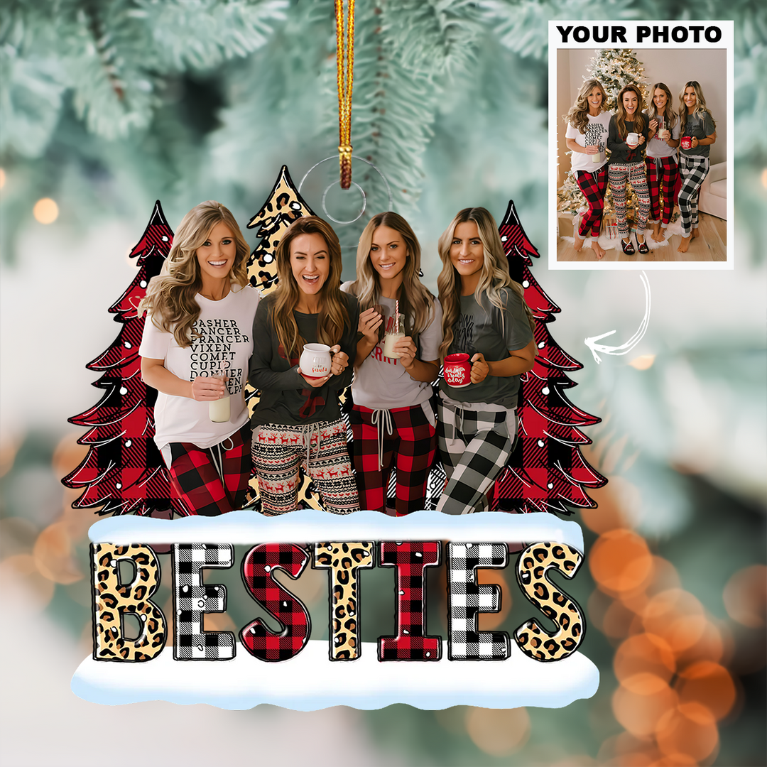 Besties Leopard Checkered Pattern - Personalized Photo Mica Ornament - Christmas Gift For Besties, Friends, BFF UPLHD039
