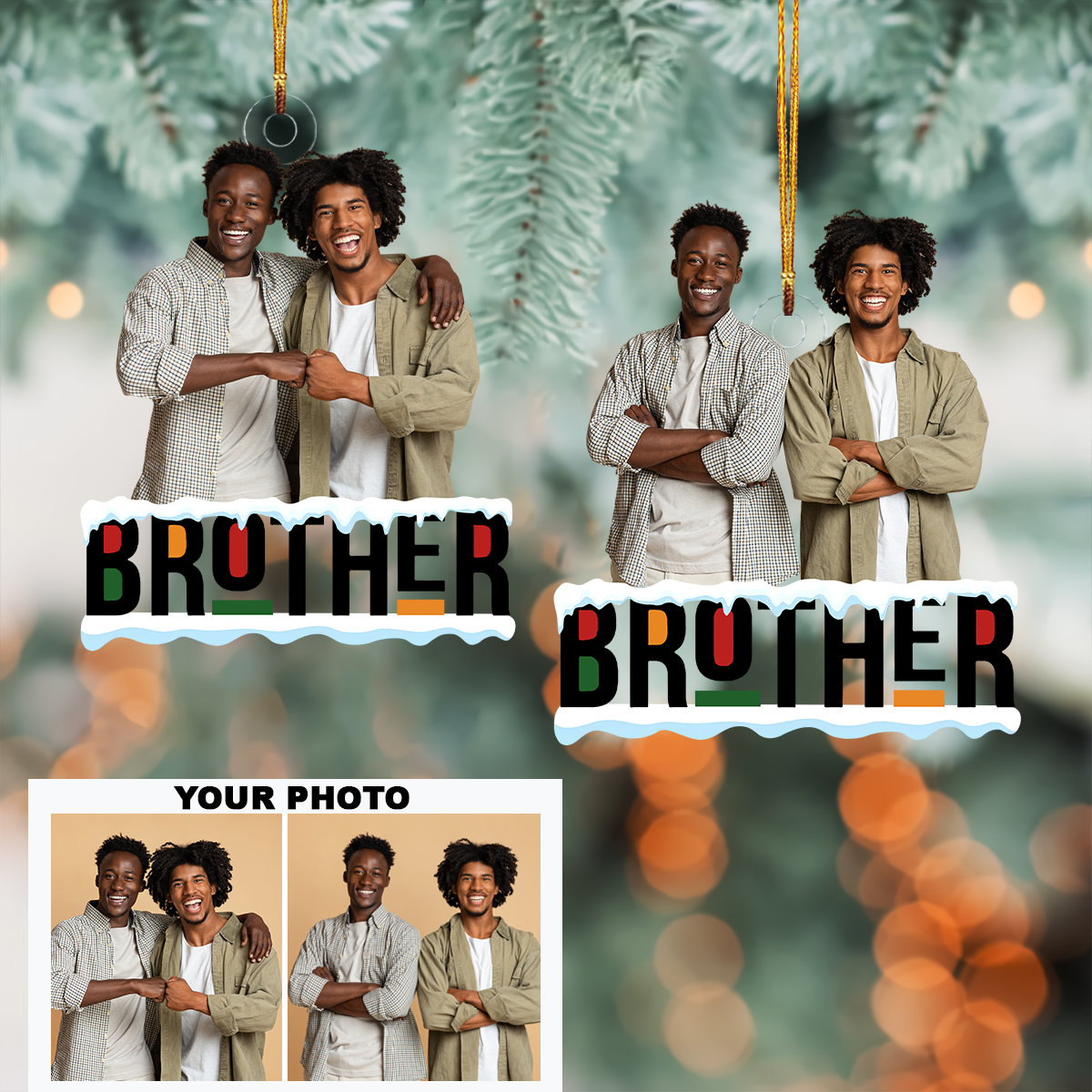 Customized Photo Ornament Brothers - Personalized Photo Mica Ornament - Christmas Gift For Brothers UPL0HD017
