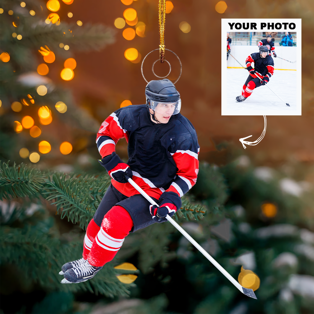Personalized Photo Mica Ornament - Christmas, Birthday Gift For Family Members, Ice Hockey Lover - Customized Your Photo Ornament