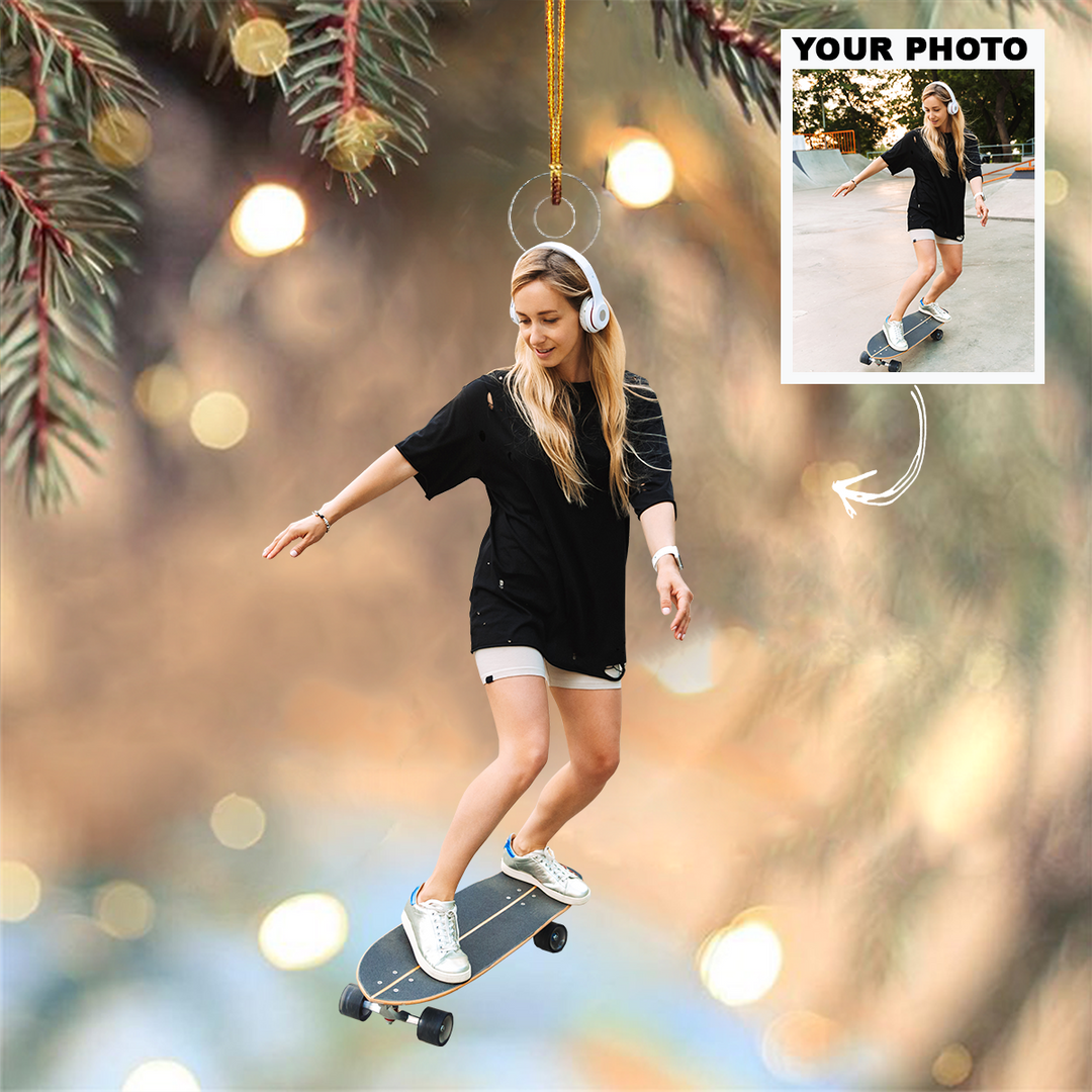 Personalized Photo Mica Ornament - Christmas, Birthday Gift For Family Members, Skateboard Lover - Customized Your Photo Ornament