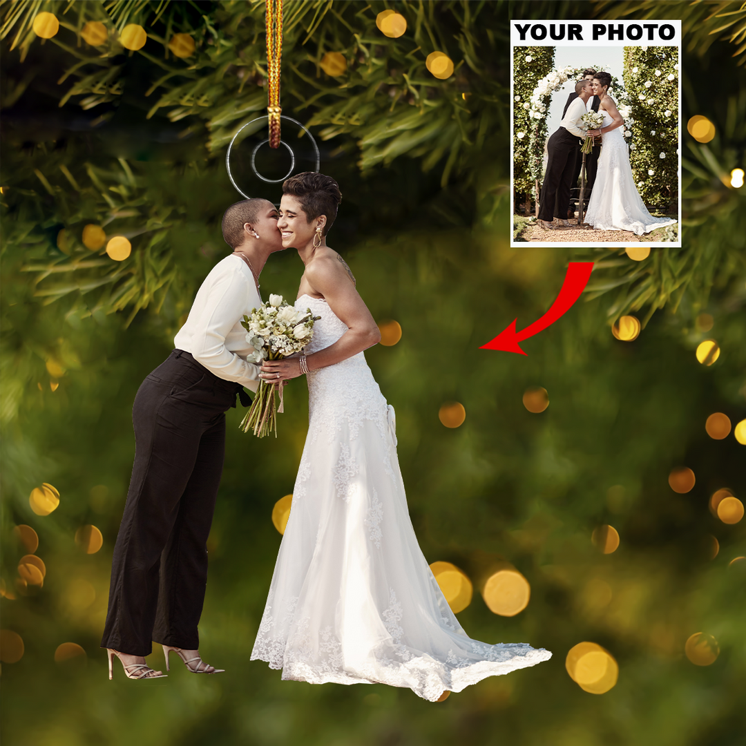 Happy Wedding - Personalized Photo Mica Ornament - Christmas, Anniversary Gift For Couple, Husband, Wive