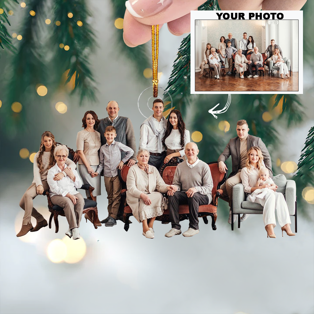 Customized Photo Ornament One Big Family - Personalized Photo Mica Ornament - Christmas Gift For Family Members