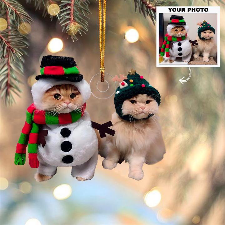 Cute Cat Christmas - Personalized Custom Photo Mica Ornament - Christmas Gift For Cat Dad, Cat Mom, Dog Dad, Dog Mom