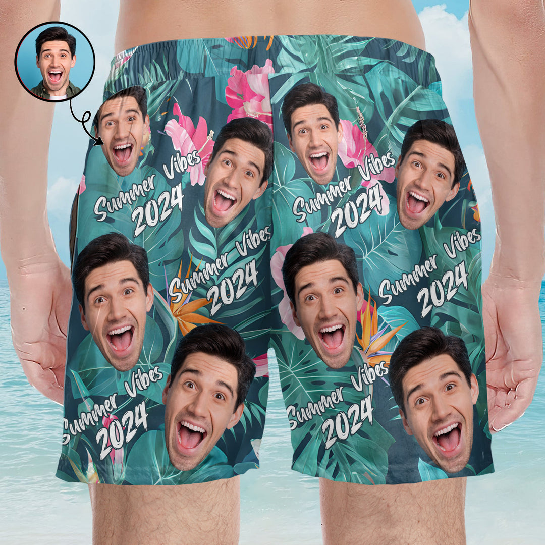 Summer Vibes 2024 - Personalized Unisex Man Beach Shorts - Gift For Family Members