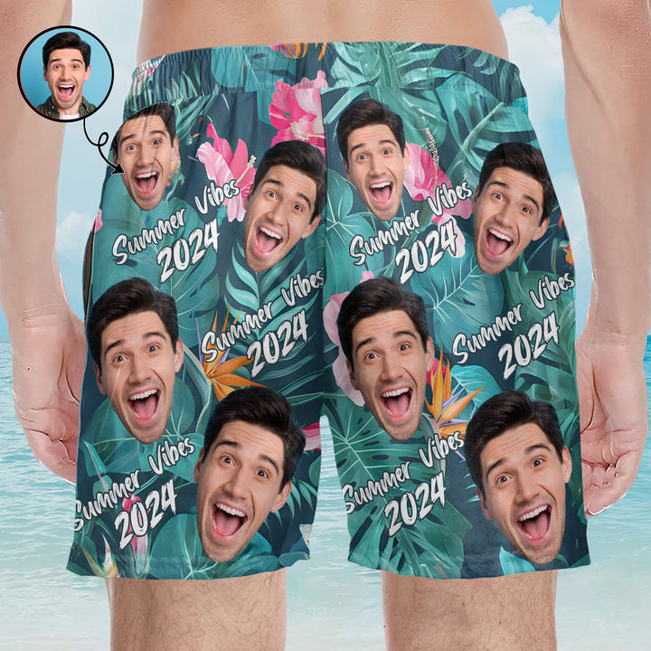 Summer Vibes 2024 - Personalized Unisex Man Beach Shorts - Gift For Family Members