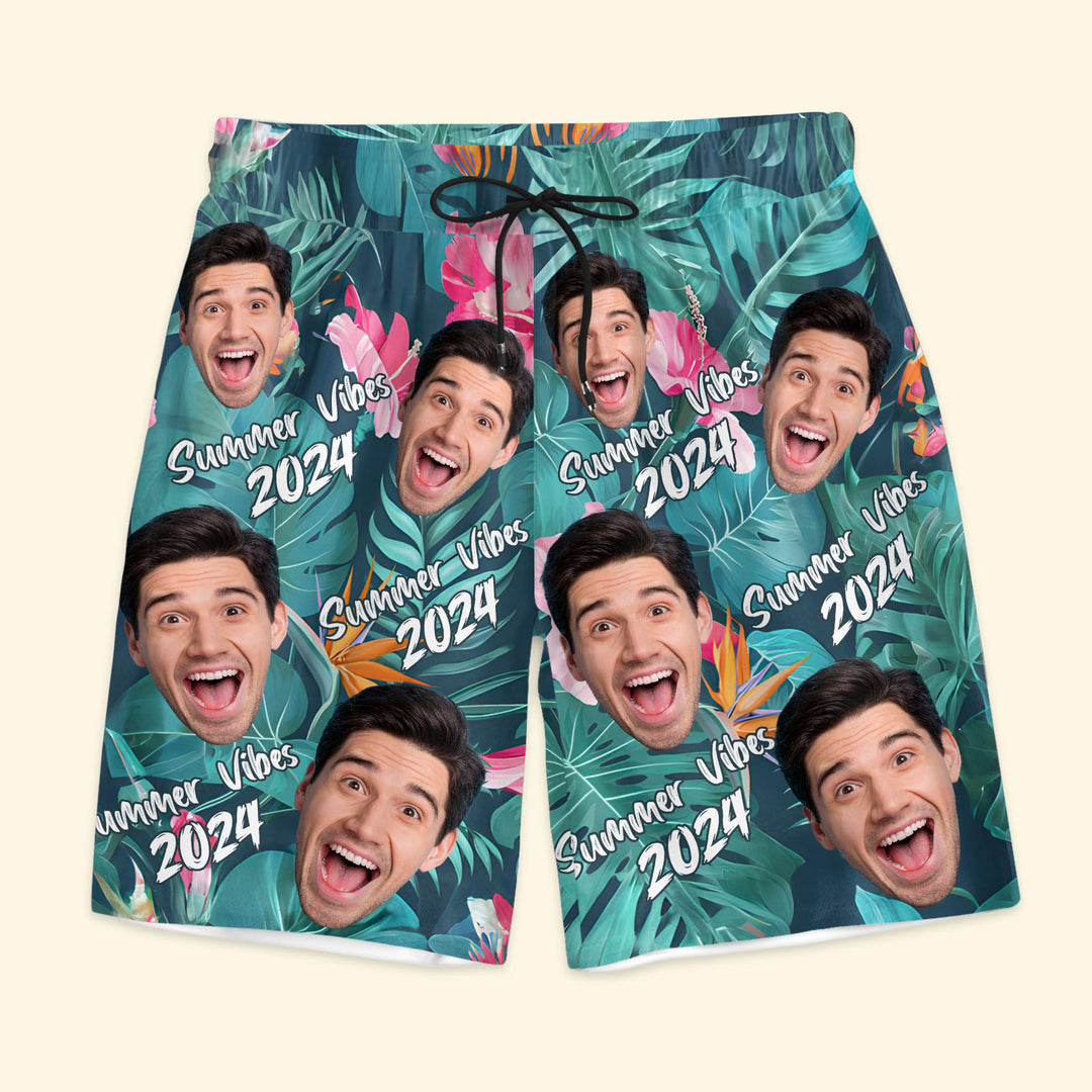 Summer Vibes 2024 - Personalized Unisex Man Beach Shorts - Gift For Family Members