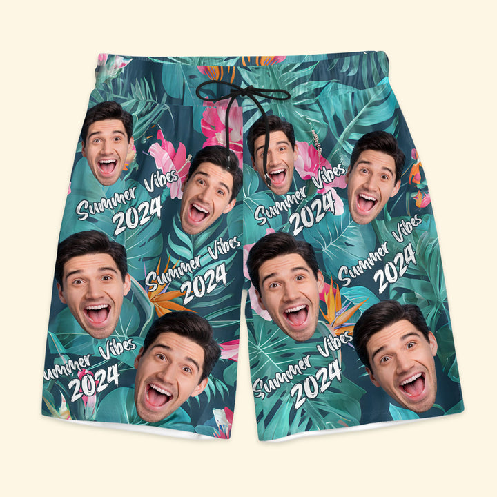 Summer Vibes 2024 - Personalized Unisex Man Beach Shorts - Gift For Family Members