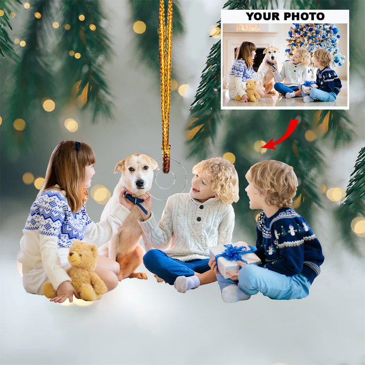 Kids With Dogs - Personalized Photo Mica Ornament - Customized Your Photo Ornament - Christmas Gift For Family Members, Dog Lovers