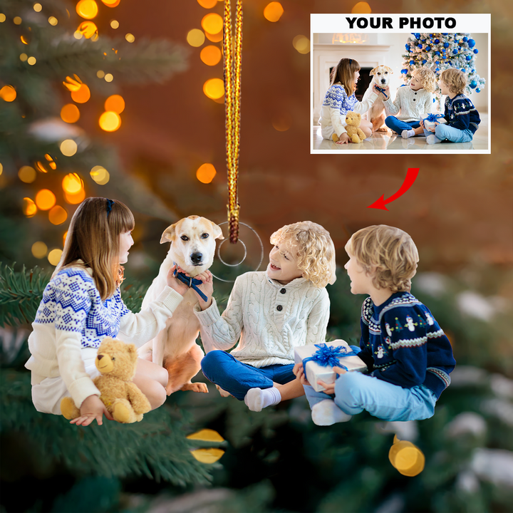 Kids With Dogs - Personalized Photo Mica Ornament - Customized Your Photo Ornament - Christmas Gift For Family Members, Dog Lovers